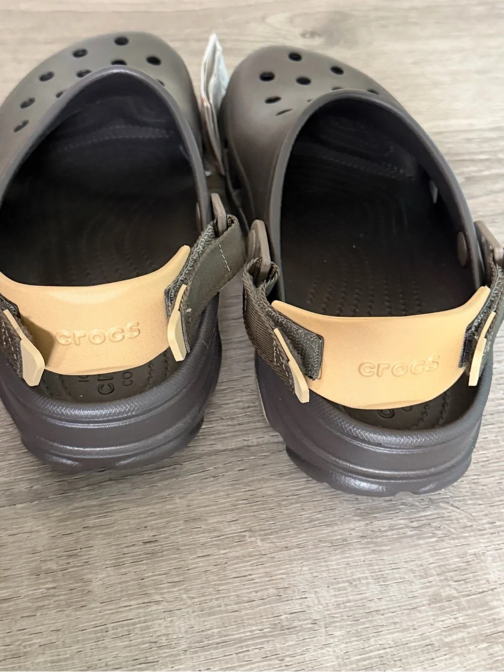 CROCS Classic All Terrain Men's Dark Espresso Brown Clog with Tan Heel Strap